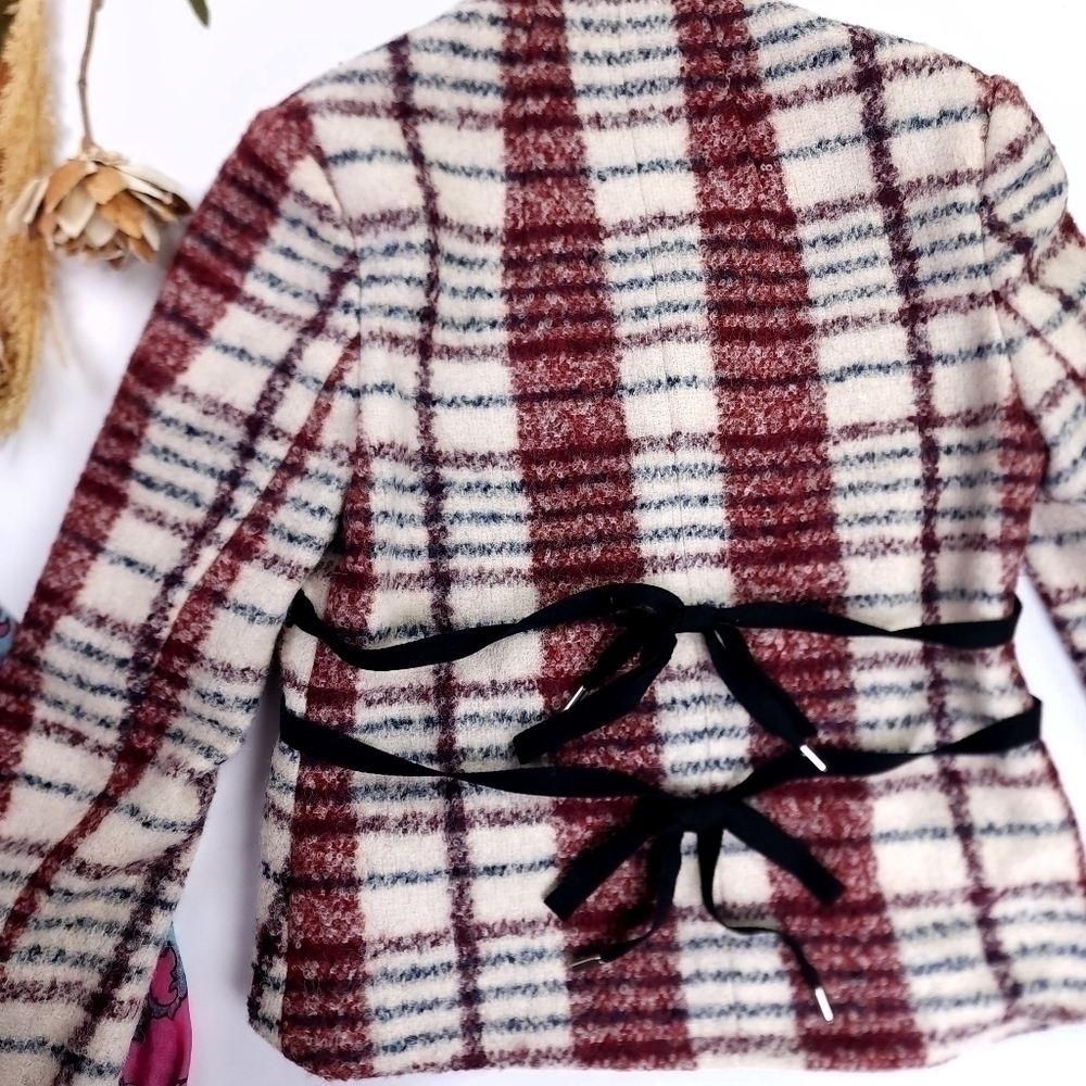Derek Lam 10 Crosby Wool Blazer White Red Plaid Sz 4 - Picture 5 of 12